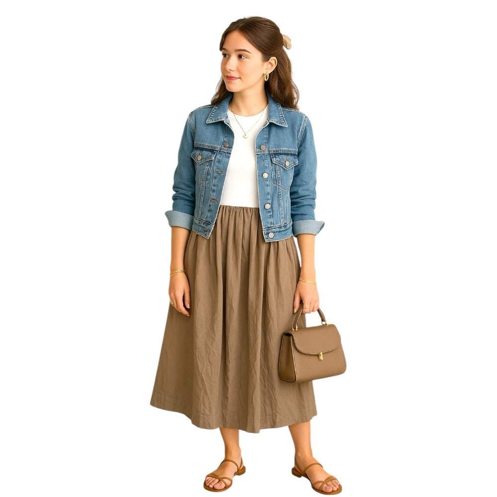 Elegant Dress: Brown Skirt and white t-shirt